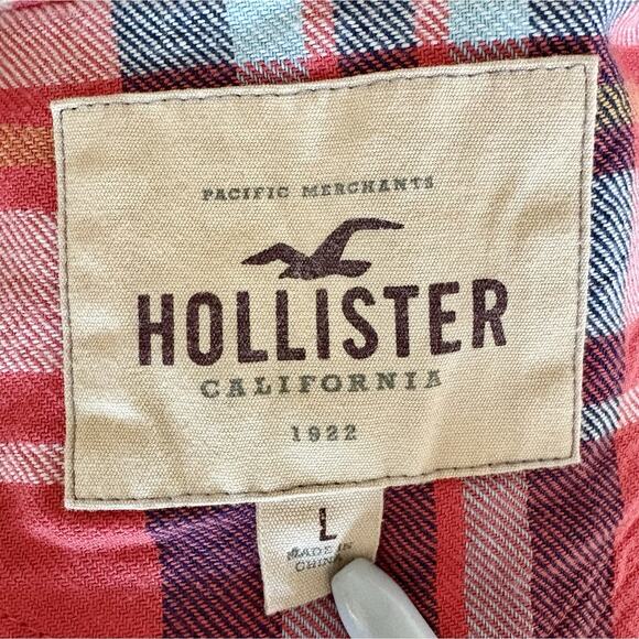Men's Hollister Pearl Snap Plaid Shirt Western Style Red Plaid Size Large - Picture 13 of 13